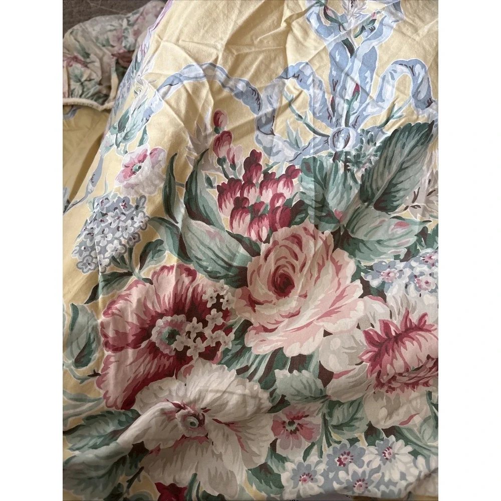 VTG Ralph Lauren Twin Fitted Sheet Evelyn Yellow Floral Cottage Core